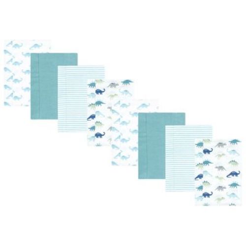 Hudson Baby Boys And Girls Cotton Poly Flannel Burp Cloths 8-pack, Soft Teal Dino, One Size