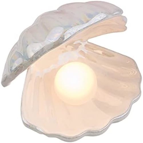 Koolouispoper Ins Japanese Style Ceramic Shell Pearl Night Light Streamer Mermaid Fairy Shell Night Lamp for Bedside Home Decoration Xmas Gift (White)