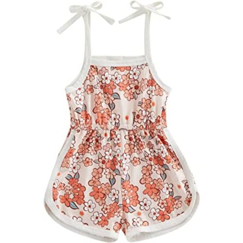 WZTYYDS Toddler Baby Girl Summer Clothes Floral Romper Tie-Up Strap Halter Jumpsuit Infant Summer Sling Playsuit 6M-3T