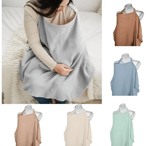 Nursing Cover for Baby Breastfeeding, Muslin Breathable Breastfeeding Cover with Hoop,Multi-use Carseat Canopy,Adjustable Mother Nursing Apron (Grey)