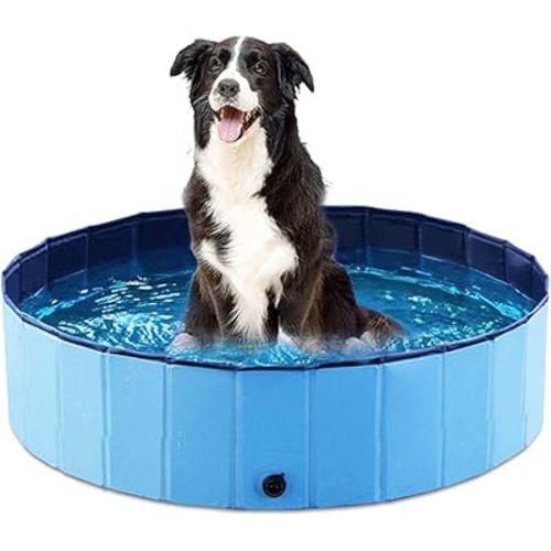 Jasonwell Foldable Dog Pet Bath Pool Collapsible Dog Pet Pool Bathing Tub Kiddie Pool Doggie Wading Pool for Puppy Small Medium Large Dogs Cats and Kids 32" Blue