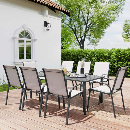 HAPPATIO 9-Piece Outdoor Dining Set - Patio Dining Set for 8. Includes 1 Rectangular Table, 8 Dining Chairs, for Lawn, Garden