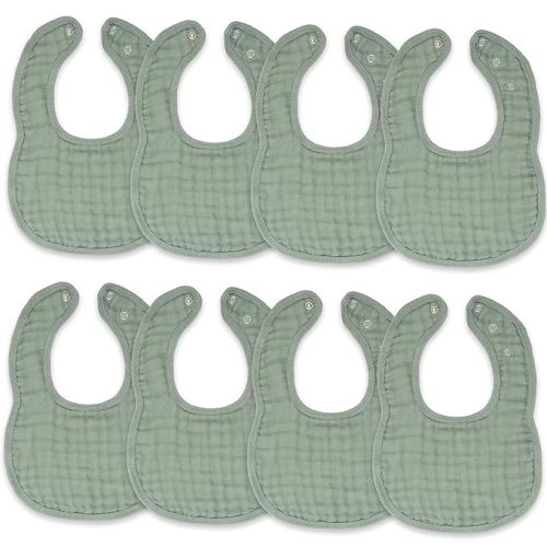 Comfy Cubs Muslin Bibs for Babies, Pack of 8 - Soft and Highly Absorbent, Feeding, Drool and Teething Bib, Adjustable Snaps - Stylish & Colorful Unisex Designs, Giftable Set - Fern