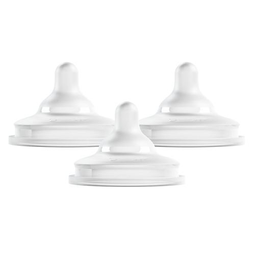 Boon Nursh Curve Silicone Baby Bottle Nipples - Platinum Food-Safe Silicone Bottle Nipples - Preemie Nipples for Baby Bottles - Baby Bottle-Feeding Supplies - 3 Count