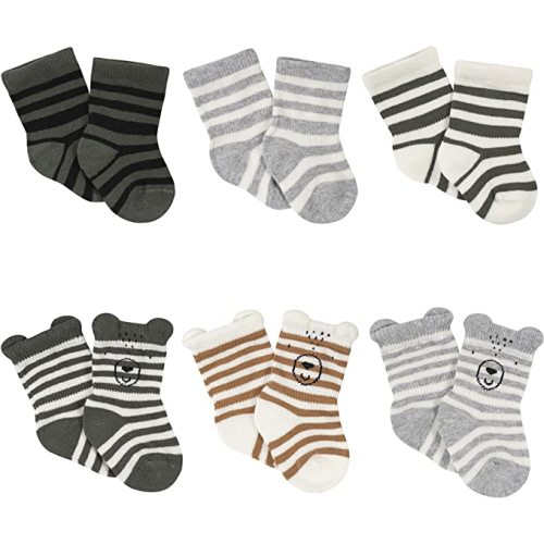 Gerber Unisex-Baby 6-pair Wiggle Proof Sock - 3-6 Months - Bear Green
