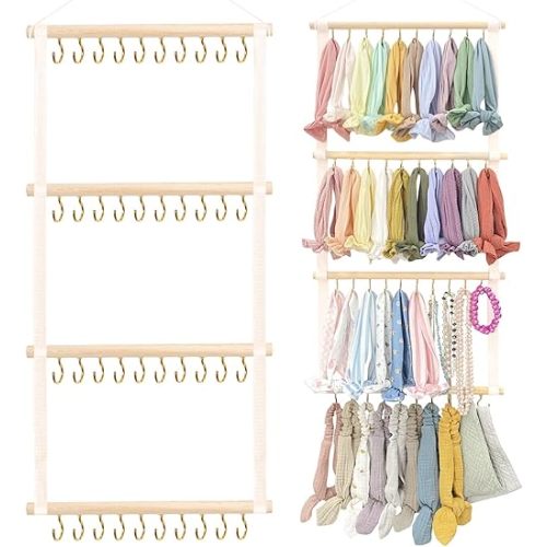 POVETIRE Headband Holder Head Bands Organizer for Girls, Baby Headbands Hair Accessories Organizer Storage Wall Hanging Decor for Nursery Toddler Girls Room