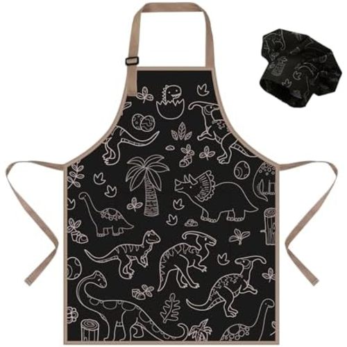 Kids Apron and Chef Hat Set, Adjustable Toddler Apron for Kids with 2 Pockets, Toddler Baking Set, Aprons Gifts