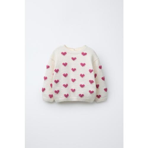 HEART PRINT KNIT SWEATER - Ecru | ZARA United States