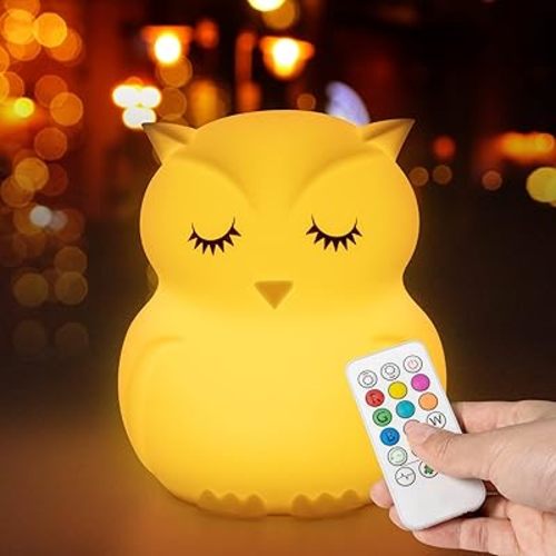 Owl Night Light for Toddler Baby Nursery Night Lamp Children Room Decor Silicone Kids Night Lights with Remote Control