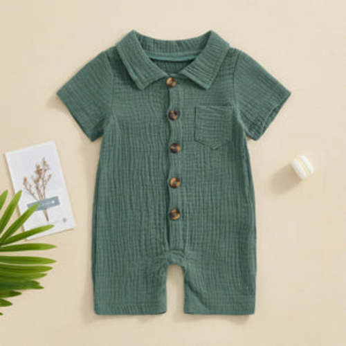 Solid Collared Button Romper for Baby & Toddler Boys – Bitsy Bug Boutique