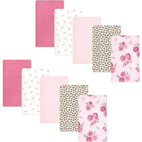 Hudson Baby Unisex Baby Cotton Flannel Burp Cloths, Blush Rose, One Size