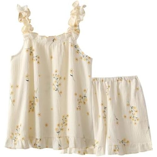 codcm Womens Cotton Ruffle Pajamas Set Babydoll Cami Set Heart Print 2 Piece Cute Pjs Sleepwear