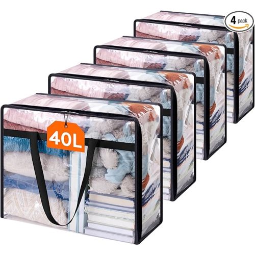 Lifewit 8 Pack Clear Clothes Storage Bags, 40L Plastic Blanket Storage Bag, Vinyl Foldable Moving Bags with Zipper, Closet Organizers and Storage Containers for Bedding, Duvet, Comforter