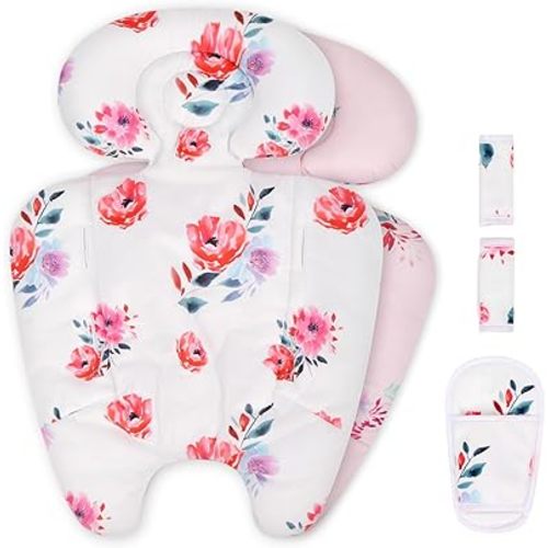 Mamaroo Infant Insert Compatible with 4moms Mamaroo & RockaRoo Swing, Mamaroo Newborn Insert with Enlarged Head & Body Support Cushion, Reversible Design, Breathable Soft Fabric with Flowers