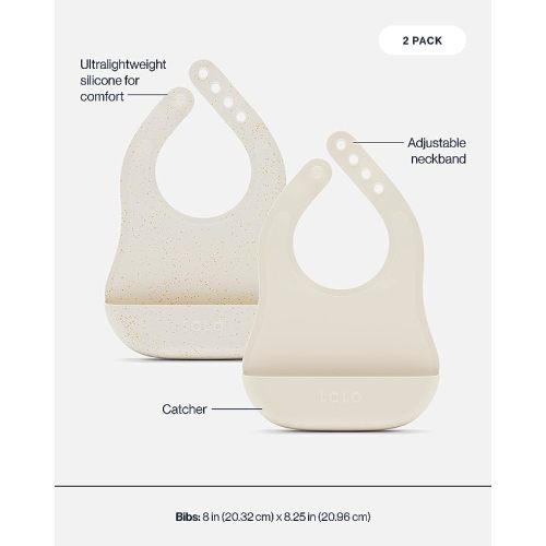 Lalo First Bites Silicone Baby Feeding Set - Baby Led Weaning Supplies - Non-Toxic Silicone - Includes 2 Bibs, 2 Spoons, Training Cup, Suction Plate and Bowl - 6 Pieces - Oatmeal