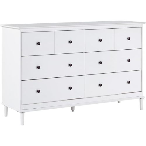 Walker Edison Modern 6-Drawer Solid Wood Dresser Bedroom Storage, 57 Inch, White