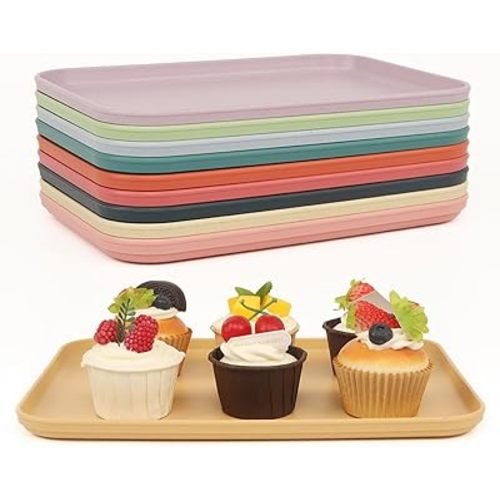 Plastic Art Trays, 10-Pack Large Stackable Activity Crafts Organizer Serving Jewelry Tray for DIY Projects, Painting, Beads, Organizing Supply (12.2 x 8.9 Inches)