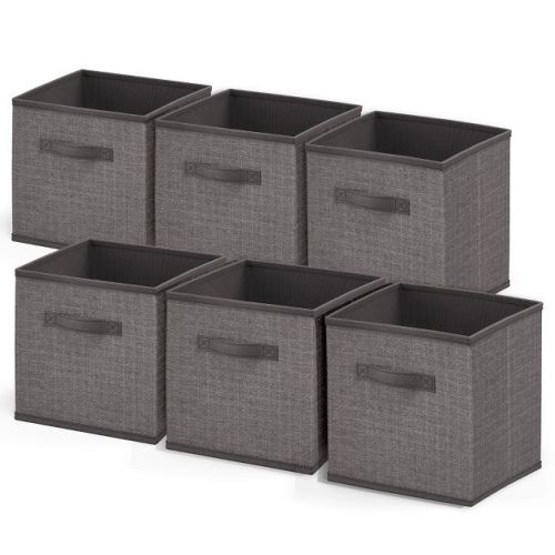 Nestl Set of 6 Foldable Cube Storage Bins, Fabric Storage Bins with Handles, Gray Cubby Organizers