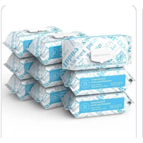 Amazon Elements Baby Wipes, Unscented, 810 Count, Flip-Top Packs