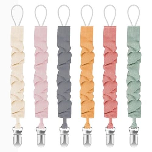 Pacifier Clips for Baby Boys and Girls, Pacifier Holders for Teething Relief and Baby Essentials, Safe for Newborns (6 Pack)