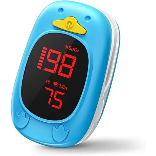 Pulse Oximeter for Kids Oxygen Monitor Children Pulse Oximeter for Baby Oxygen Monitor Kids Pulse Oximeter Fingertip, Large Display, Included with AAA Battery