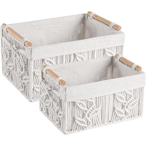 HOSROOME Storage Baskets for Shelves Organizing Gift Basket Empty Woven Baskets for Closet Boho Decor Basket for Bathroom Living Room Bedroom,White