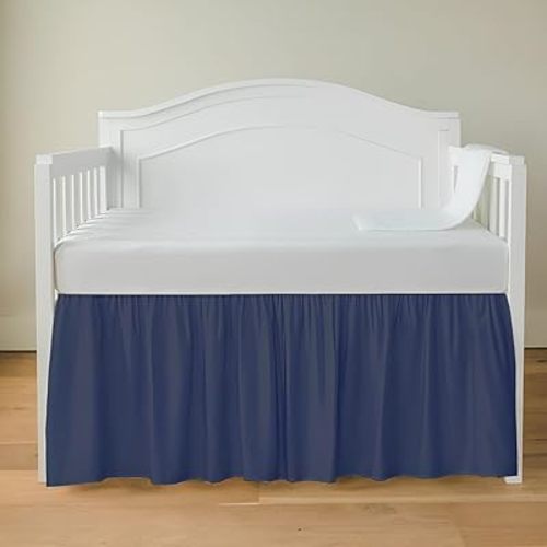 Luxury Crib Bed Skirt 28" x 52" with 14 Inch Drop Soft & Breathable Dust Ruffle Fits Standard Crib and Toddler Bed Nursery Microfiber Fabric Ruffle Bed Skirt for Baby Boys or Girls Navy Blue Solid