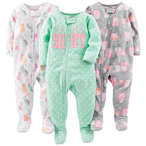 Simple Joys by Carter's Toddlers and Baby Girls' Loose-Fit Flame Resistant Fleece Footed Pajamas, Pack of 3