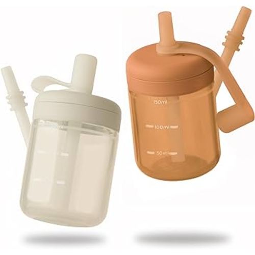 Moonkie Baby Straw cup | Silicone Toddler Sippy Cup Training Cup with Straw Lid | BPA-Free Drop-Proof Baby Cup | Baby Led Weaning | 6 Months+, 5 oz, 2pack
