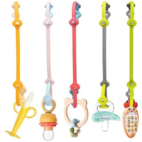 Toy Straps for Baby 5PK Silicone Toy Leash Holder for Stroller HighChairs Car seat, Secure-A-Toy Adjustable Length to Keep Toys Clean …