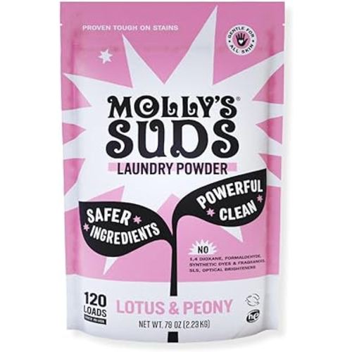 Molly's Suds Original Laundry Detergent Powder | Natural Laundry Detergent Powder for Sensitive Skin | Earth-Derived Ingredients, Stain Fighting | 120 Loads (Lotus & Peony)