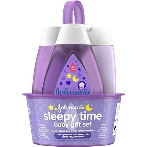 Johnson's Sleepy Time Bedtime Baby Gift Set with Relaxing NaturalCalm Aromas, Bedtime Baby Bath Shampoo, Wash & Lotion Essentials, Hypoallergenic & Paraben-Free, 4 Items