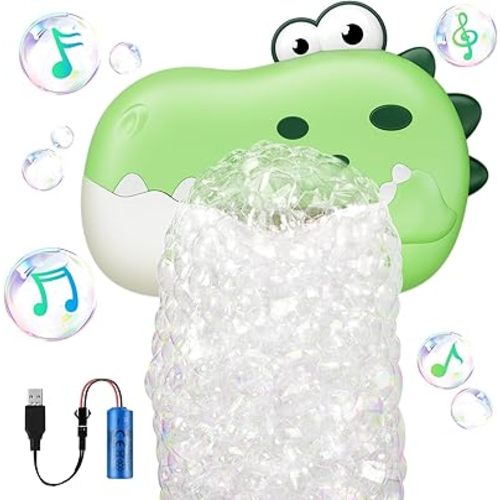 Baby Bath Toys, Rechargeable Dinosaur Bath Bubble Machine with Music, Bathtime Bathtub Toys for Toddlers Birthday Gift, Bath Dino Bubble Maker Toys for Kids Ages 1-3 4-8 (Green)