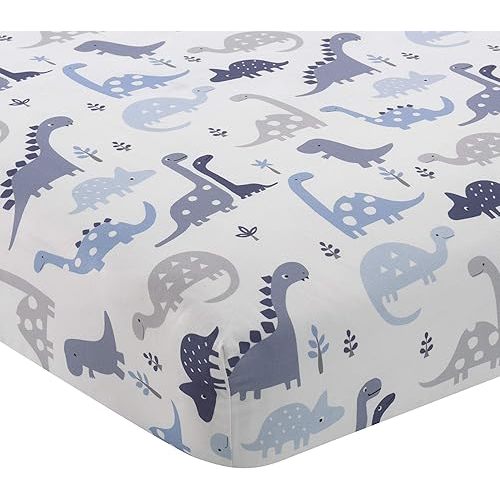 Bedtime Originals Roar Dinosaur Fitted Crib Sheet, Blue/White