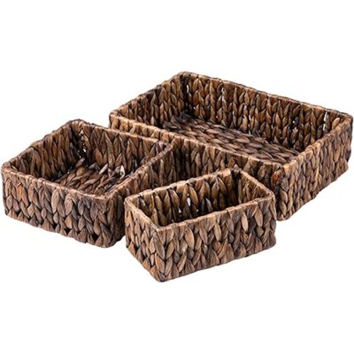 FairyHaus Wicker Baskets for Organizing 3Pack, Large and Small Wicker Storage Baskets Set, Hand Woven Baskets for Storage, Natural Water Hyacinth Storage Baskets for Pantry Shelf