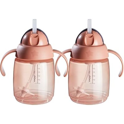 Tommee Tippee Superstar Weighted Straw Cup for Toddlers, 6 months+, 10oz, Shake and Spill-Proof, Antimicrobial Straw, Pack of 2, Pink