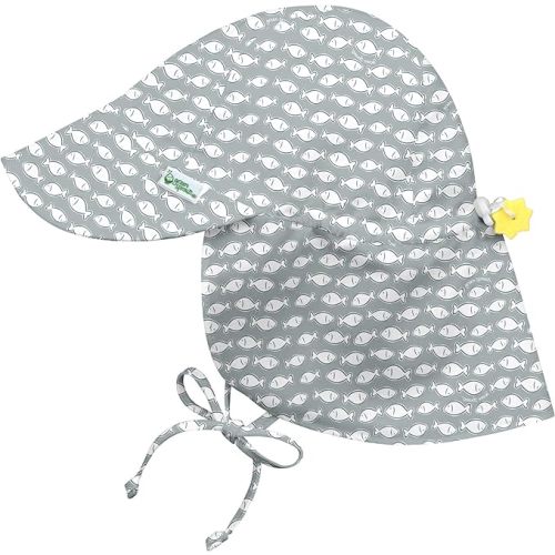 i play. Flap Sun Protection Hat | UPF 50+ all-day sun protection for head, neck, & eyes - 0-6 Months - Gray Fish Geo