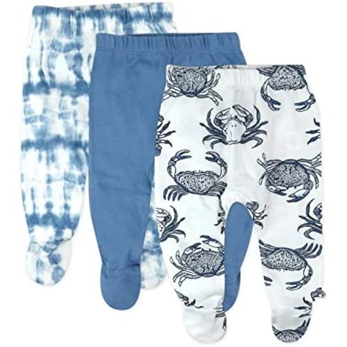 HonestBaby 3-Pack Footed Pants Roomy Fit Pull on Bottoms 100% Organic Cotton for Infant Baby Boys, Girls, Unisex