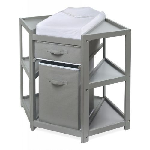 Badger Basket Diaper Corner Baby Changing Table With Hamper And Basket - Gray