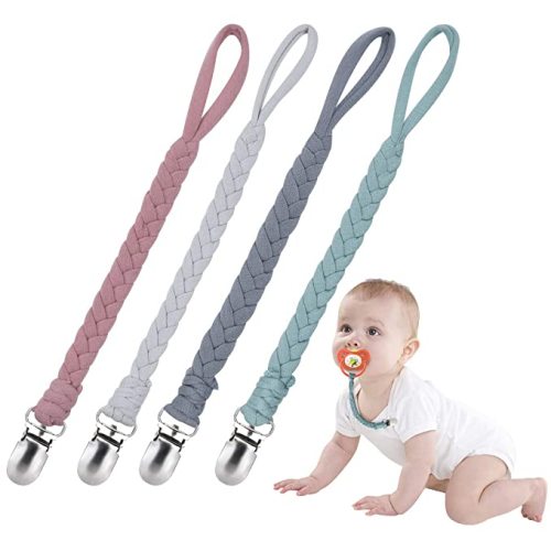 Pacifier Clip for Boys and Girls, Teething Straps Unisex Design, Smoother Clip 100% Handmade Braided, Easy to Use for Teething Toy(Grey） - 9 in Grey