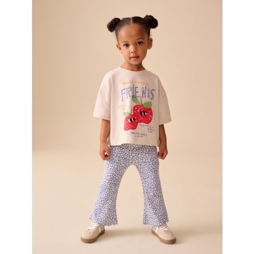 Ecru White Apple Character Short Sleeve Top and Leggings Set (3mths-7yrs)