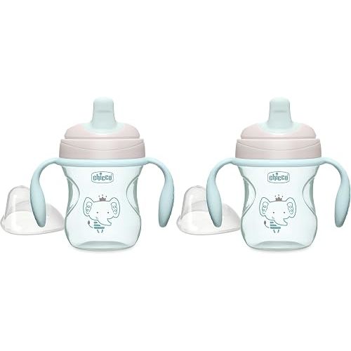 Chicco Semi-Soft Trainer with Bite-Resistant Spout and Spill-Free Lid 7oz. | Removable, Non-Slip Handles | Top-Rack Dishwasher Safe | Easy to Hold Ergonomic Indents | Sage | 6+ months (Pack of 2)