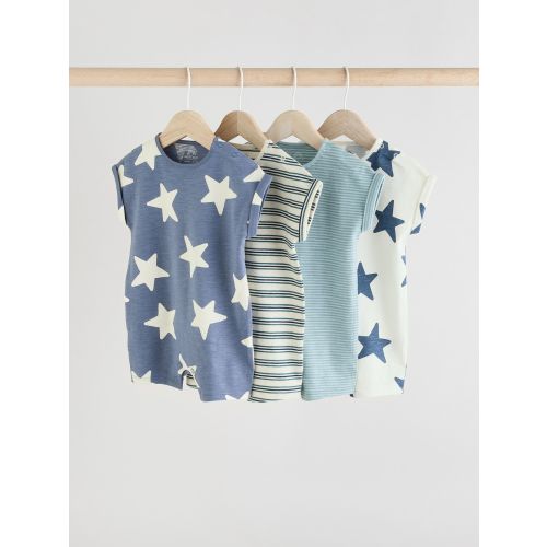 Teal Blue 100% Cotton Baby Rompers 4 Pack