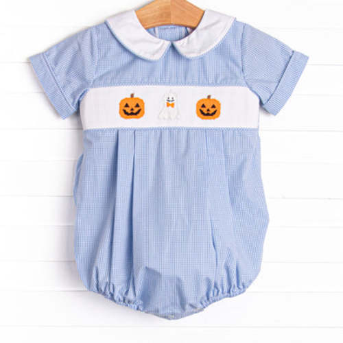 Friendly Ghost Smocked Bubble, Blue – Stitchy Fish