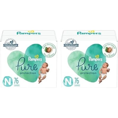 Pampers Pure Protection Diapers Size 0, 76 Count - Disposable Diapers (Pack of 2)
