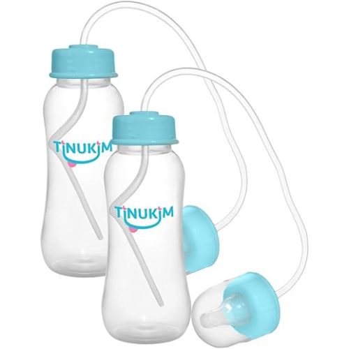 iFeed 9 Ounce Self Feeding Baby Bottle with Tube - Handless Anti-Colic Nursing System, Blue - 2-Pack