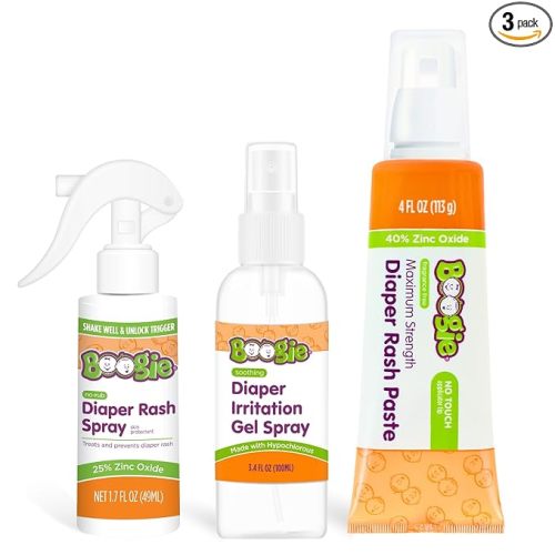 Boogie Diaper Rash Baby Bundle – Rash Spray, Extra Strength Paste, and Irritation Gel Spray – Diaper Bag Essentials for Newborns, Infants, & Toddlers, Set of 3 Baby Must Haves