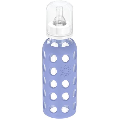 Lifefactory Glass Baby Bottle with Protective Silicone Sleeve and Stage 2 Nipple Blueberry 9 Oz (LF110020C4)