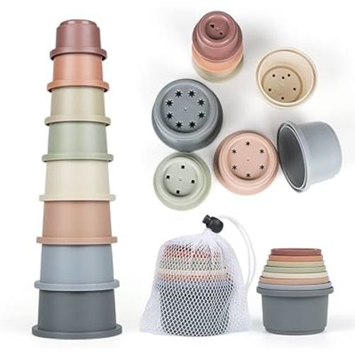 SKYWHALE Stacking Cups Baby Toy 6-12 Months, Toddler Nesting Cups Set for Boys and Girls, 8PCS Stackable Bath Toy, Montessori Educational Gift for 1 2 3 Years Old Kids