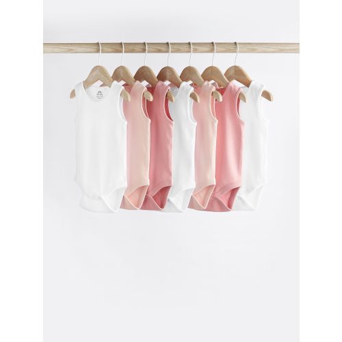 Pink/White 7 Pack Baby 100% Cotton Vest Bodysuits 5 Pack